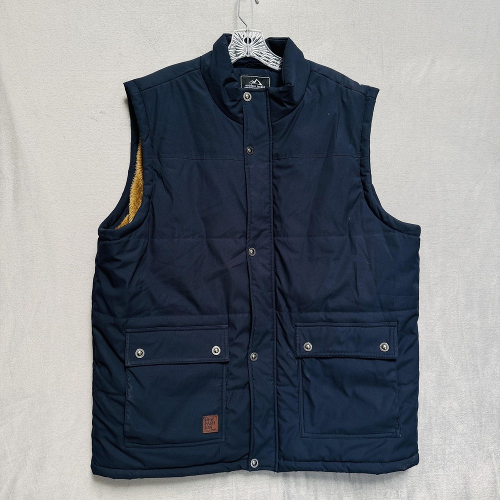 Outdoor‎ Jacket Vest Mens 2XL Navy Blue Puffer Hooded Insulated Lined Pockets